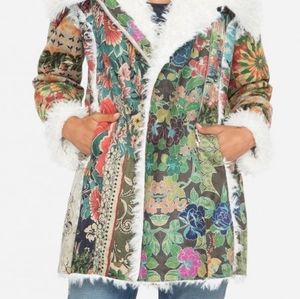 Biya Behmet by Johnny Was Behemet Printed Suede Embroidered Coat Sherpa